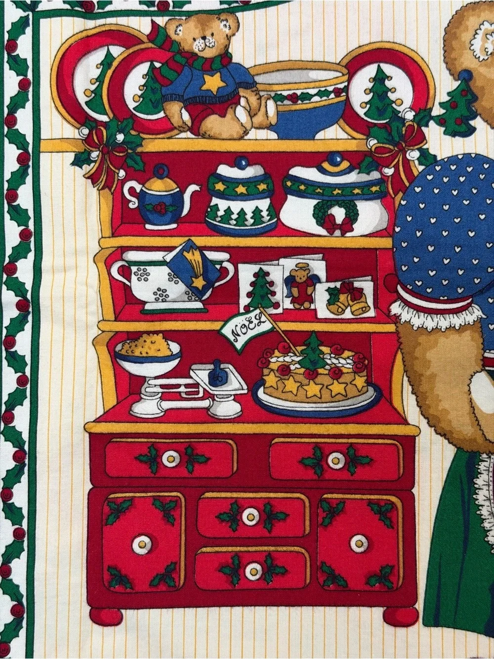 Santas' in the Kitchen Holiday Cotton Panel - Red & Green Bears
